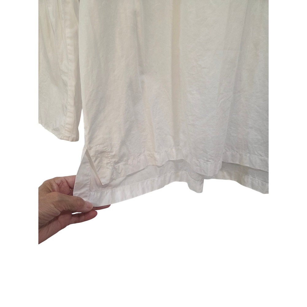 LOFT Womens White Cotton Softened Shirt M Bell Sleeve‎ V-Neck Tunic Blouse Boho - Picture 8 of 16